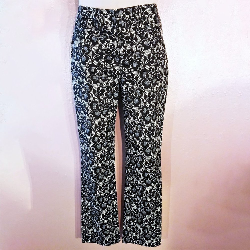 Dolce&Gabbana D&G Lace Print Cropped Pants~Stretch Cotton~Off-White Black~44=8/M